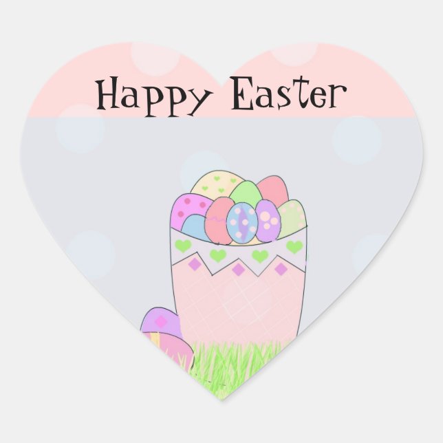 Easter Eggs in a Basket Heart Sticker (Front)