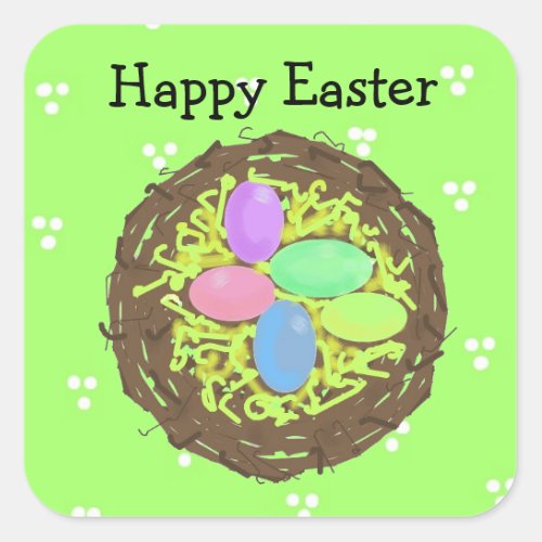 Easter Eggs in a Nest Square Sticker