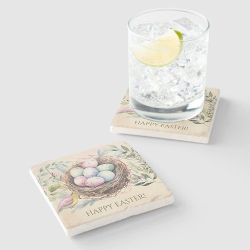 Easter Eggs in Nest Holiday Stone Coaster