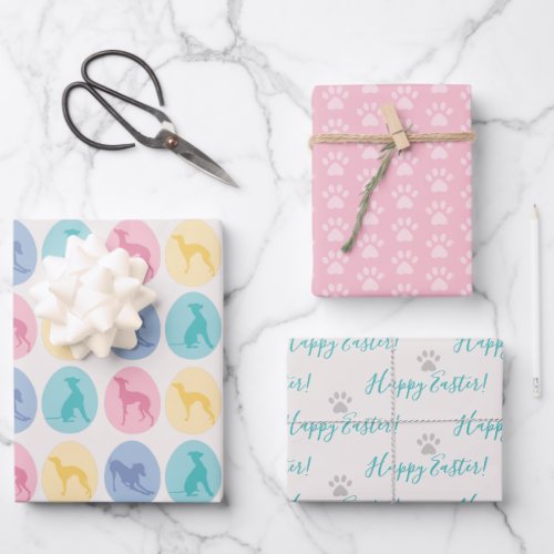 Easter eggs Italian Greyhound Dog Paws Cute Pastel Wrapping Paper Sheets