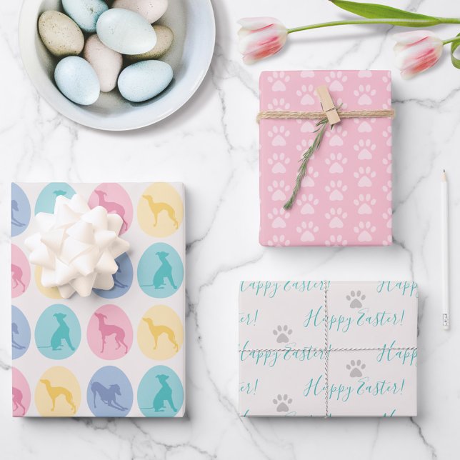 Easter eggs Italian Greyhound Dog Paws Cute Pastel Wrapping Paper Sheets (Creator Uploaded)