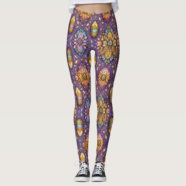 EASTER EGGS ~ Lavender Gold 3D ~  Leggings (Front)
