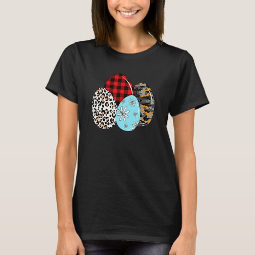 Easter Eggs Leopard Buffalo Plaid Red Happy Easter T_Shirt