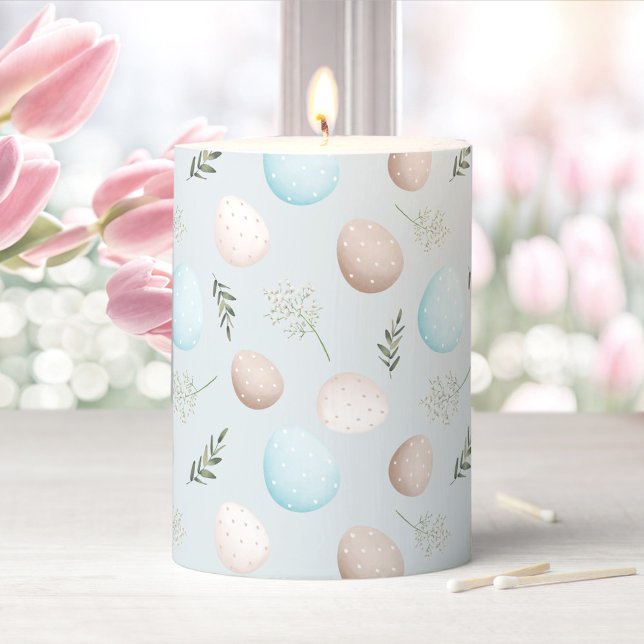 EASTER EGGS Light Blue Pastel Greenery Pillar Candle (EASTER EGGS Light Blue Pastel Greenery Pillar Candle)