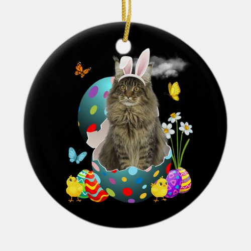 Easter Eggs Maine Coon Bunny Cat Gifts Cat Dad Ceramic Ornament