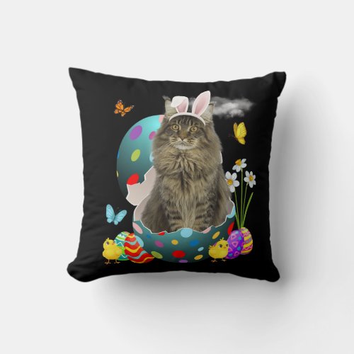 Easter Eggs Maine Coon Bunny Cat Gifts Cat Dad Throw Pillow