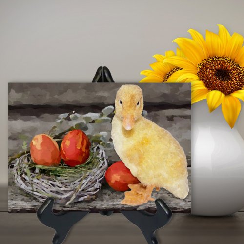 Easter Eggs Nest Cute Yellow Duckling Watercolor
