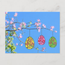 Easter eggs on a blooming branch