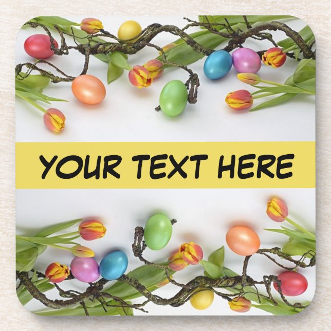 Easter Eggs on a Vine Hard Plastic Coaster (Front)