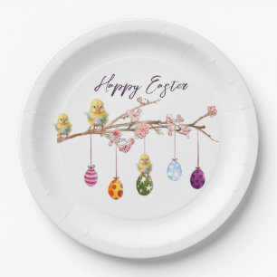 Easter Eggs on Flowering Branch Happy Easter Paper Plates
