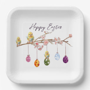 Easter Eggs on Flowering Branch Happy Easter Paper Plates