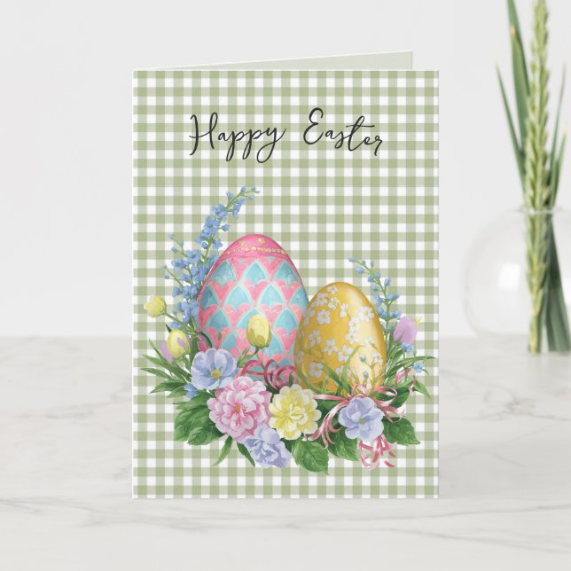 Easter Eggs On Gingham Card (Front)