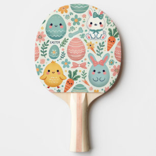 Easter Eggs on Green and White Stripes Ping Pong Paddle