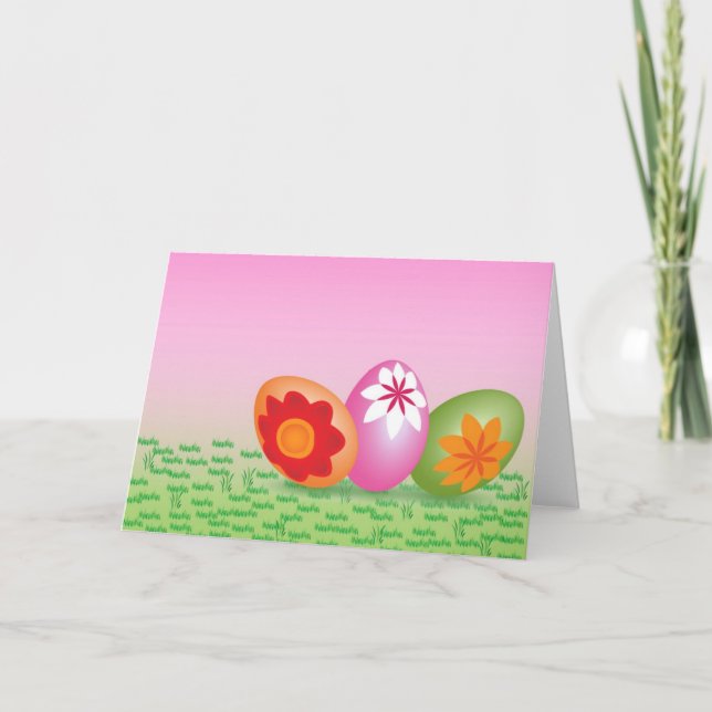 Easter Eggs On Pink Holiday Card (Front)