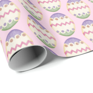 Easter eggs on pink wrapping paper