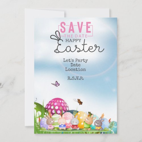 Easter Eggs Party Save the Date Invitation