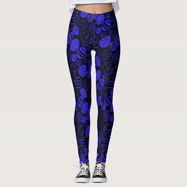Easter Eggs Pattern 01.b Black BG Leggings (Front)