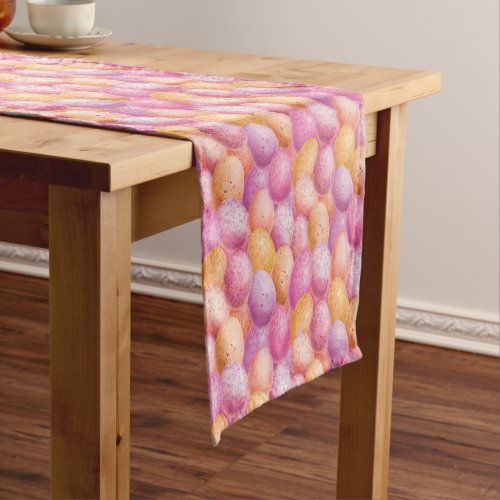 Easter Eggs Pink Purple Yellow Pattern Short Table Runner