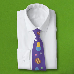 Easter Eggs, Polka Dots and Chick on Purple  Neck Tie
