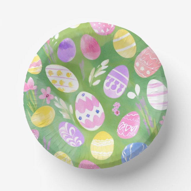 Easter Eggs | Pretty Pastel Watercolor Egg Hunt Paper Bowls (Front)