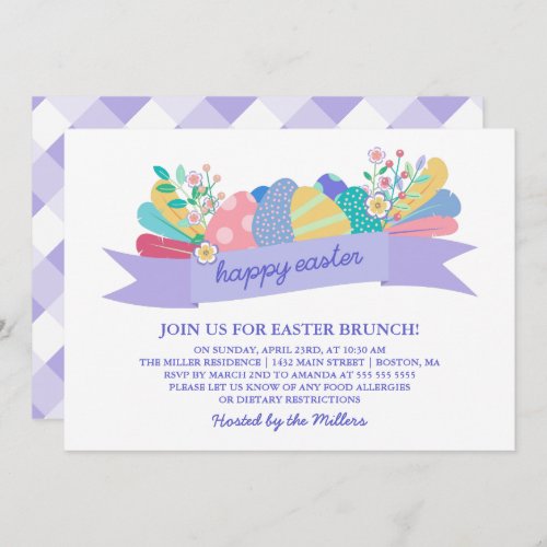 Easter Eggs  Purple Easter Brunch Invitation