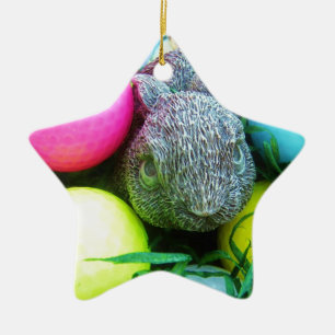 Easter Eggs, Rabbit , Golf Balls Ceramic Ornament