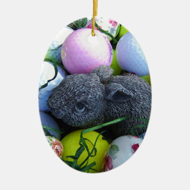Easter Eggs, Rabbit Golf Balls Ceramic Ornament (Front)