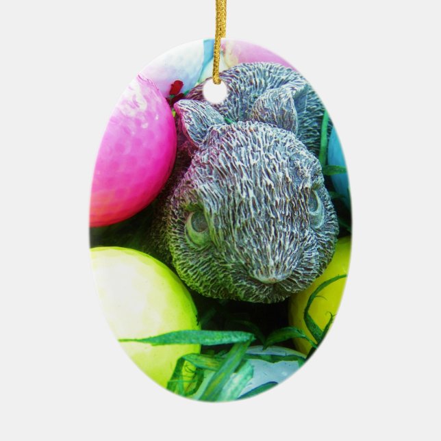 Easter Eggs, Rabbit , Golf Balls Ceramic Ornament (Front)