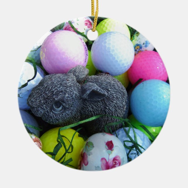 Easter Eggs, Rabbit Golf Balls Ceramic Ornament (Front)