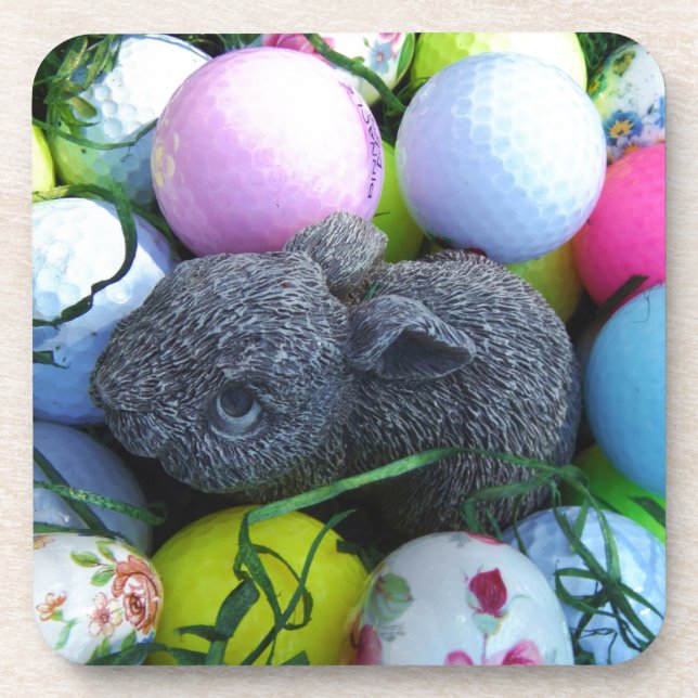 Easter Eggs, Rabbit Golf Balls Drink Coaster (Front)