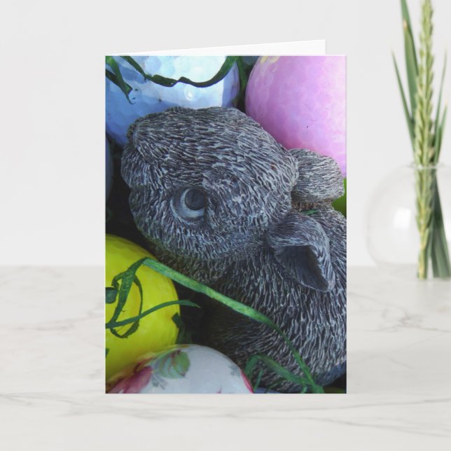 Easter Eggs, Rabbit Golf Balls Holiday Card (Front)