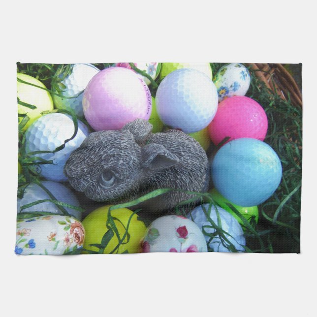 Easter Eggs, Rabbit Golf Balls Kitchen Towel (Horizontal)