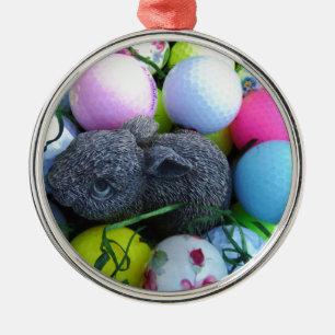 Easter Eggs, Rabbit Golf Balls Metal Ornament