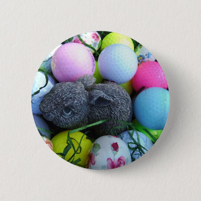 Easter Eggs, Rabbit Golf Balls Pinback Button (Front)