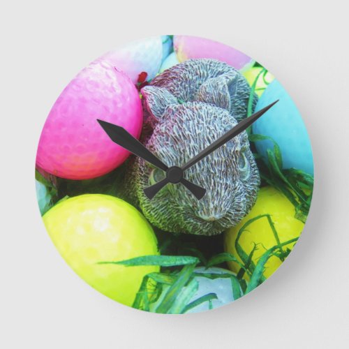 Easter Eggs Rabbit  Golf Balls Round Clock