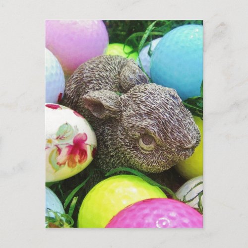 Easter Eggs Rabbit  pastel colored Golf Balls Holiday Postcard