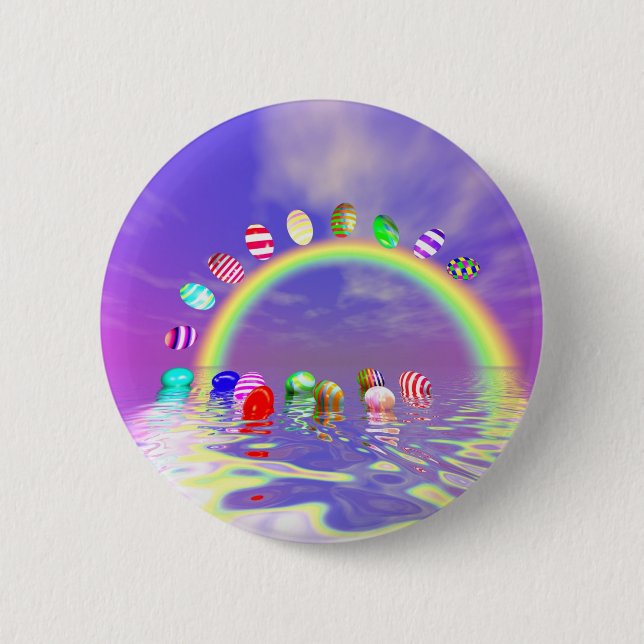Easter Eggs Ride on a Rainbow Pinback Button (Front)