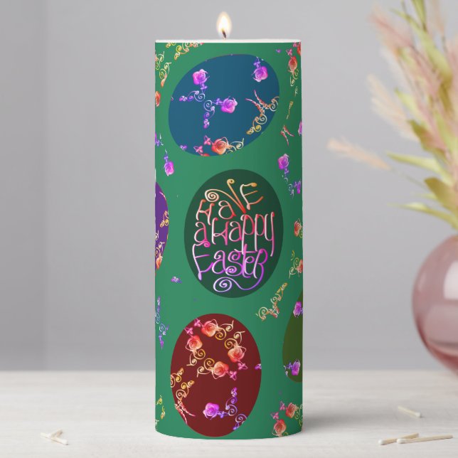 Easter Eggs Rose Patterned  Tablecloth Pillar Candle (In Situ)