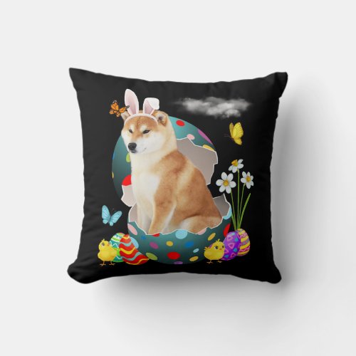 Easter Eggs Shiba Inu Bunny Dog Gifts Dog Dad Dog Throw Pillow