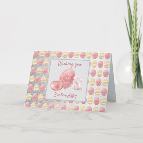 Easter Eggs Silver Glitter Patterned Cute Folded Holiday Card