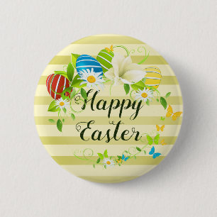 Easter Eggs Spring Flowers and Butterflies Wreath Button
