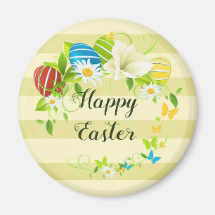 Easter Eggs Spring Flowers and Butterflies Wreath Magnet