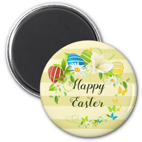 Easter Eggs Spring Flowers and Butterflies Wreath Magnet