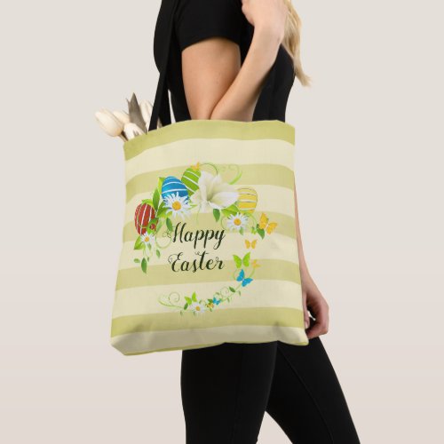 Easter Eggs Spring Flowers and Butterflies Wreath Tote Bag
