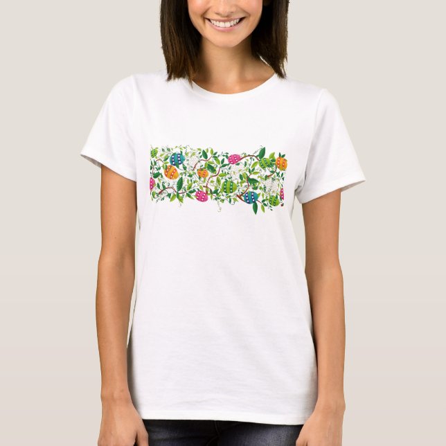 Easter Eggs & Spring Flowers Stripe T-Shirt (Front)