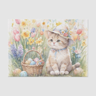Easter Eggs Tulips and Cute Cat Tissue Paper