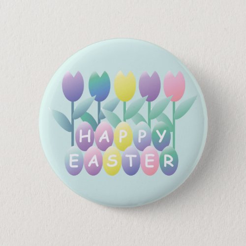 Easter Eggs Tulips Happy Easter Button