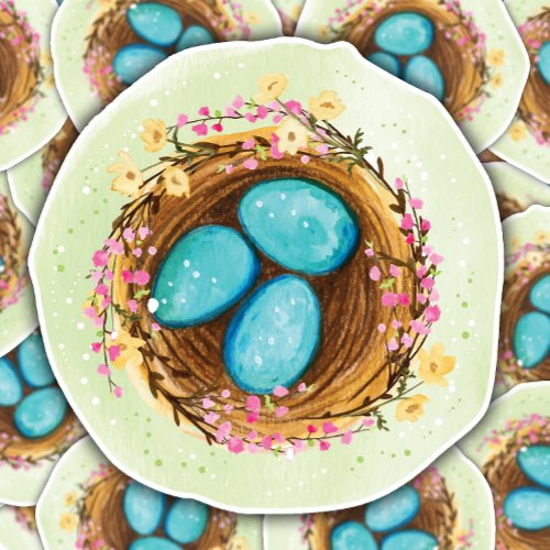 Easter Eggs Turquoise Basket  Die_Cut Sticker