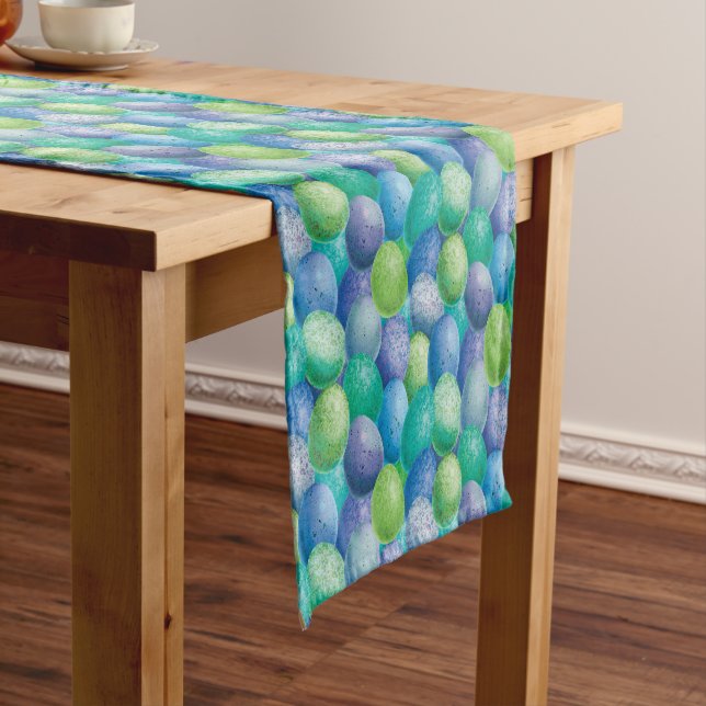 Easter Eggs Turquoise Green Purple Pattern Short Table Runner (In Situ)