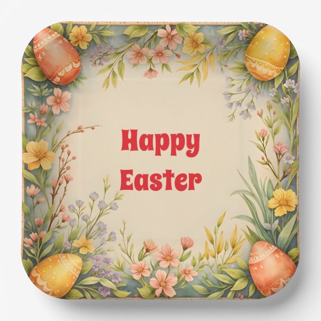 Easter Eggs Vintage Trendy Collection Paper Plates (Front)